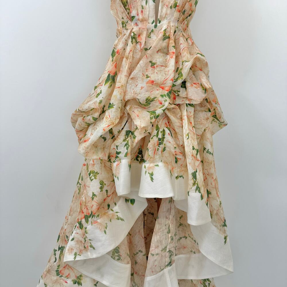 ZIMMERMANN Natura Draped Strapless Dress High-Low Azalea Floral 0 (US4) - Picture 5 of 16